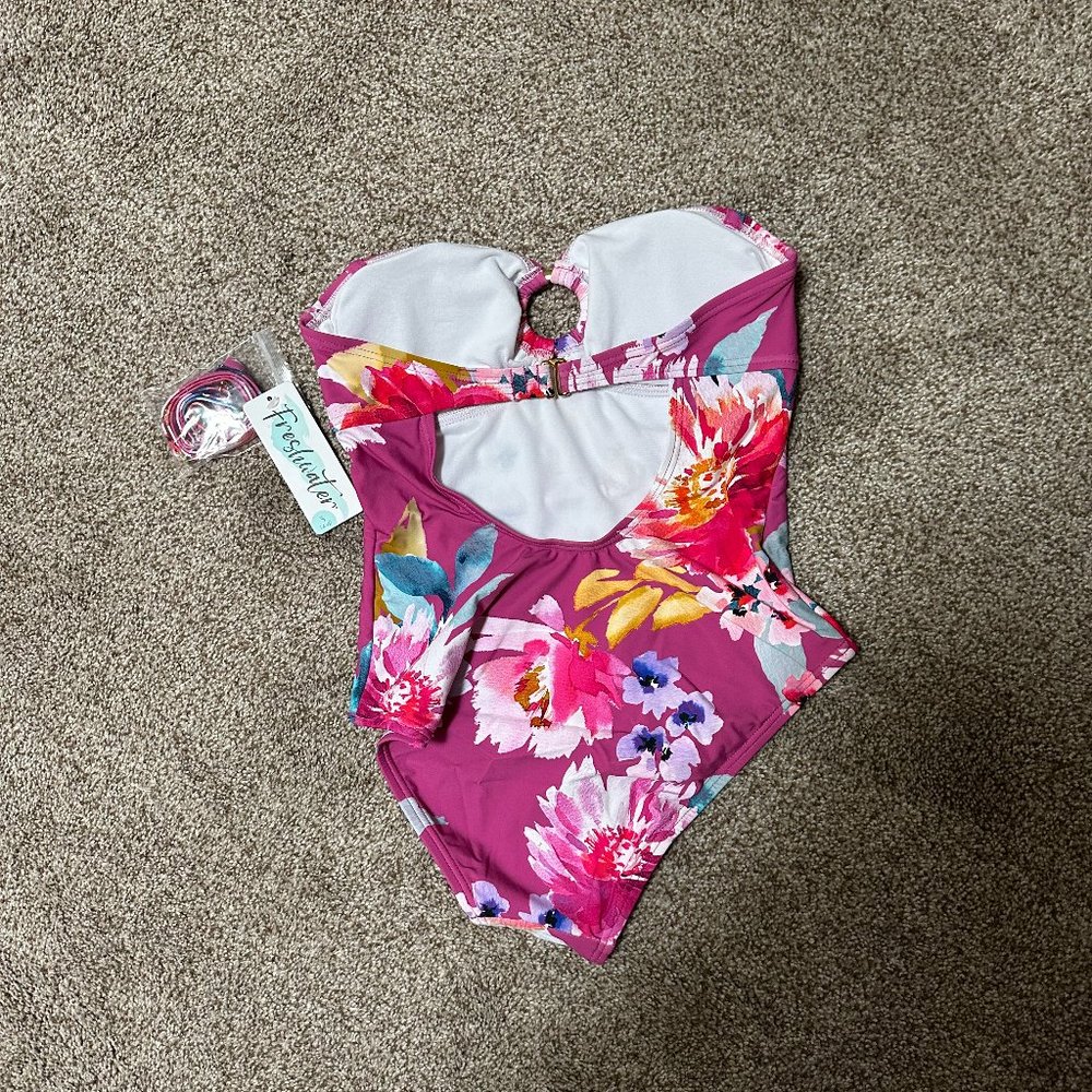 FRESHWATER FLORAL O-RING ONE PIECE SWIMSUIT SIZE S #583 - Picture 4 of 4